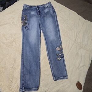 H+H Denim Harmony and Havoc Floral Embroidered Skinny Jeans, size 14
